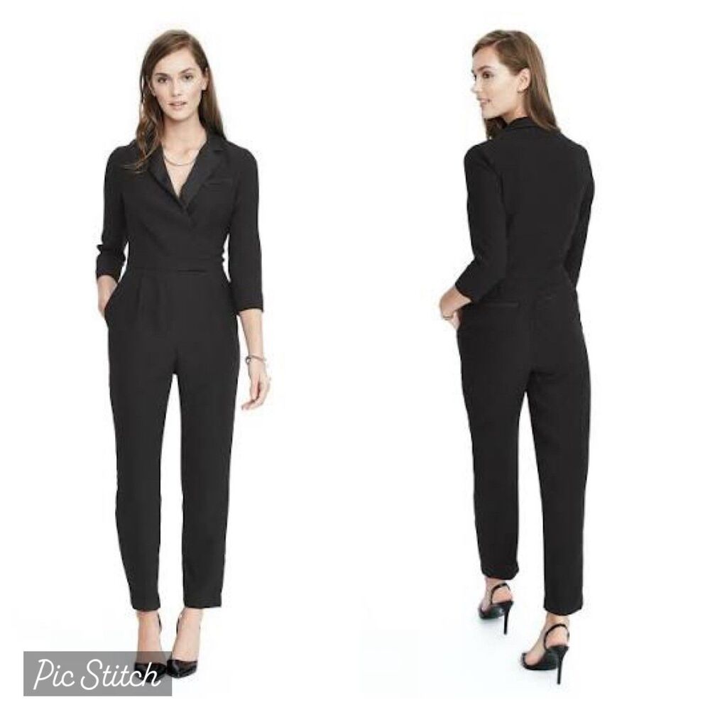Banana Republic Women’s Tuxedo Jumpsuit Black Sz 4 Formal Elegant Chic